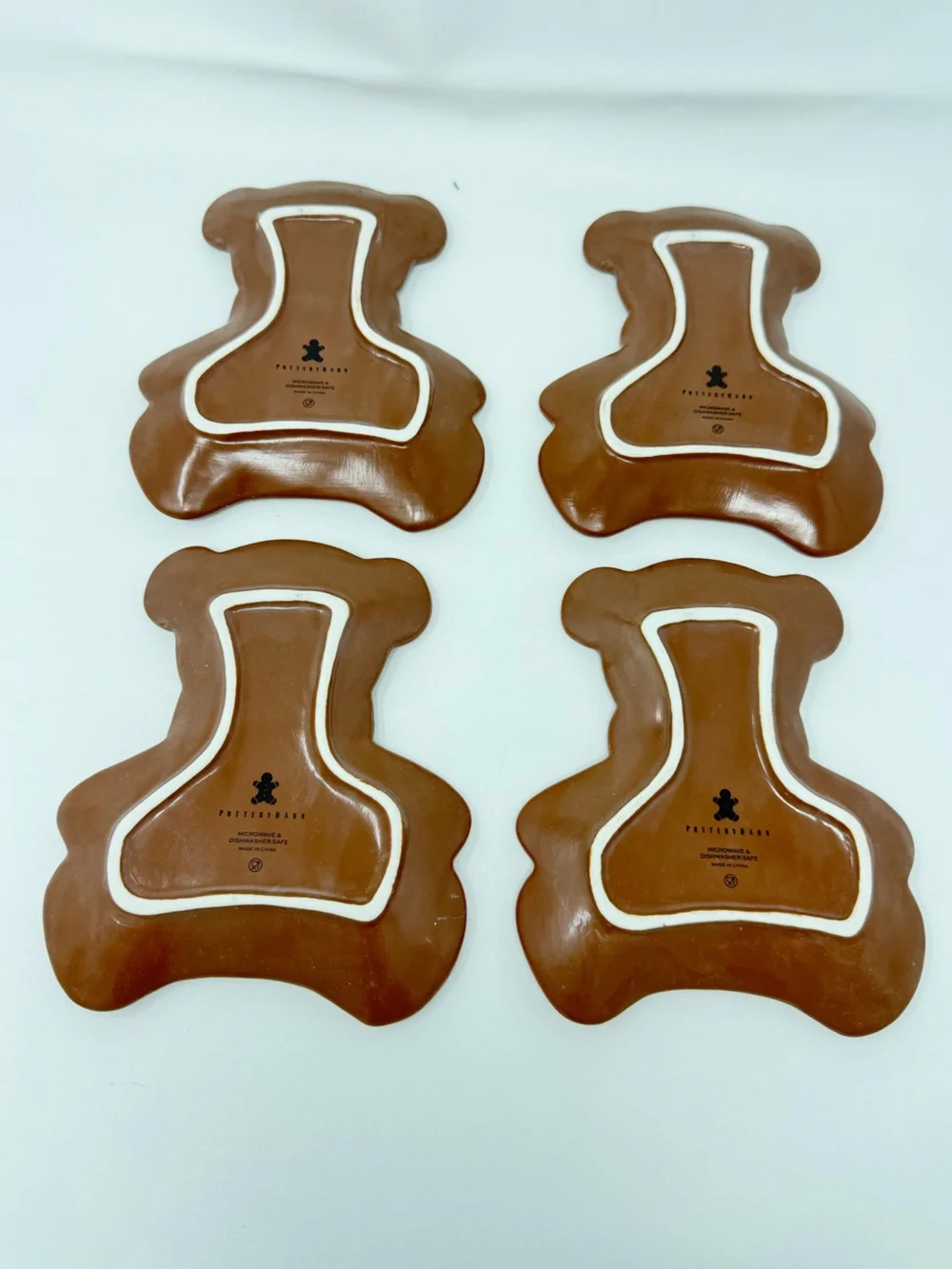 Pottery Barn Gingerbread Teddy Bear Stoneware Appetizer Plates – Set of 4 NEW